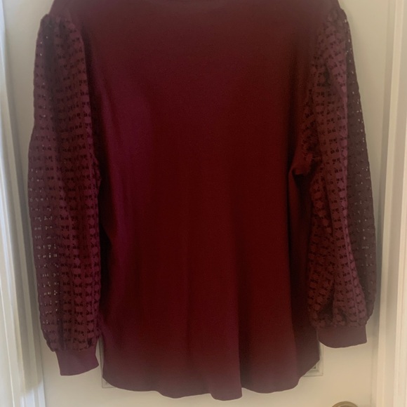 Chico's Deep Red Blouse with Textured Sleeves - Picture 6 of 6